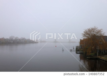 Scenery of the windmill village of Zaanse Schans [Amsterdam, Netherlands] 140807352