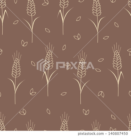 Seamless pattern of hand-drawn ears of wheat, barley or oats. Vector abstract illustration, floral background, organic food concepts Seamless pattern of hand-drawn ears of wheat, barley or oats. Vector abstract illustration, floral background, organic food concepts 140807450
