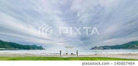 The first torii gate of Ubara Yasaka Shrine, standing on Ubara Beach in Chiba Prefecture, Katsuura City. The first torii gate of Ubara Yasaka Shrine, standing on Ubara Beach in Chiba Prefecture, Katsuura City. 140807464