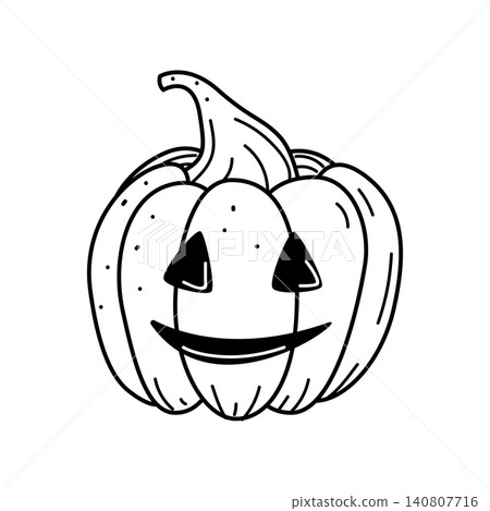 Halloween pumpkin hand drawn doodle style. Vector illustration of a pumpkin with a funny face cast. Isolated on a white background. Halloween pumpkin hand drawn doodle style. Vector illustration of a pumpkin with a funny face cast. Isolated on a white background. 140807716