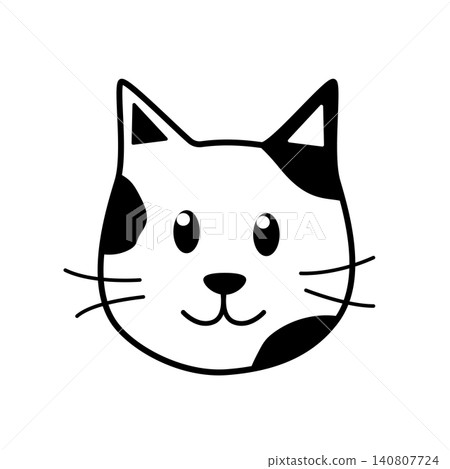 Cute cat face in doodle style spots. Vector illustration of a funny cartoon cat head. Isolated on white. 140807724
