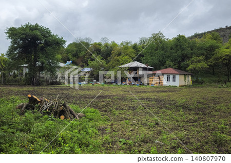 The honey bee farm  from the village of Mukhuri (Khobistskali) nestled in the foothills of Western Georgia. 140807970