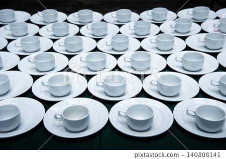 many  coffee cup set up for tea break in business meeting conference refreshing up afternoon 140808141