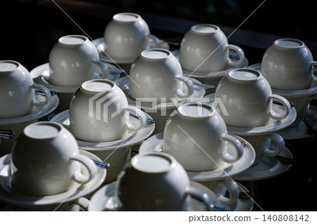 many coffee cup set up for tea break in business meeting conference refreshing up in afternoon sunshine many coffee cup set up for tea break in business meeting conference refreshing up in afternoon sunshine 140808142