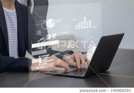 Business professionals performing data analysis on laptops; data science and marketing analysis businesses Business professionals performing data analysis on laptops; data science and marketing analysis businesses 140808293