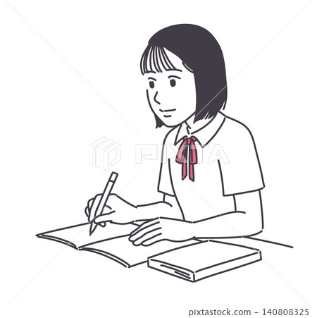 身著夏裝的女學生正在學習 身著夏裝的女學生正在學習 140808325