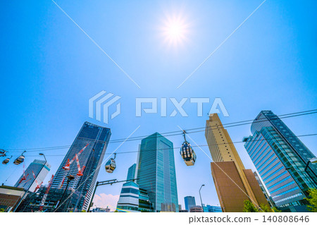 Yokohama cityscape, Japan, June 12th. In front of Sakuragicho Station. A view of the rows of buildings and gondolas from the "Nippon Maru" intersection. 140808646