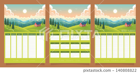 cozy cottage nature scenery organizer collection vector illustration. cozy cottage nature scenery organizer collection vector illustration. 140808822