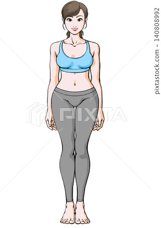 Basic standing pose - front view - young woman wearing sportswear Basic standing pose - front view - young woman wearing sportswear 140808992