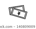 Multiple line art icons of the yen symbol on banknotes 140809009