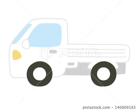 An illustration of a simple and cute white mini-truck driving sideways. An illustration of a simple and cute white mini-truck driving sideways. 140809183