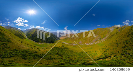 360-Degree equirectangular Panorama of Mountain Valley in Kyrgyzstan 140809699
