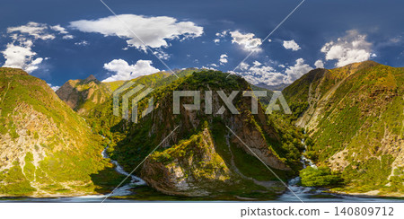 Vibrant Mountain Valley with River in Kyrgyzstan - full spherical panorama Vibrant Mountain Valley with River in Kyrgyzstan - full spherical panorama 140809712