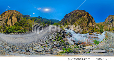 360 VR Mountain Gorge with Rushing River and Gravel Road 360 VR Mountain Gorge with Rushing River and Gravel Road 140809782
