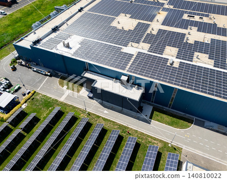 Aerial view of a modern green factory using clean solar energy. Aerial view of a modern green factory using clean solar energy. 140810022