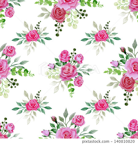 Bouquet of roses on a white background, watercolor illustration. Seamless floral pattern-231. Bouquet of roses on a white background, watercolor illustration. Seamless floral pattern-231. 140810820