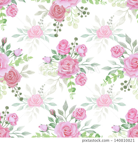 Bouquet of roses on a white background, watercolor illustration. Seamless floral pattern-232. Bouquet of roses on a white background, watercolor illustration. Seamless floral pattern-232. 140810821