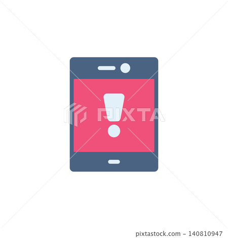 Alert tablet icon for warning notification on mobile pad. Tablet with exclamation symbol for mobile device alert. Icon design flat style 140810947