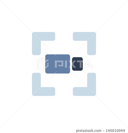Record video icon for capturing screen or camera footage. Red circle with camera symbol for screen recorder or media app. Icon design flat style 140810949