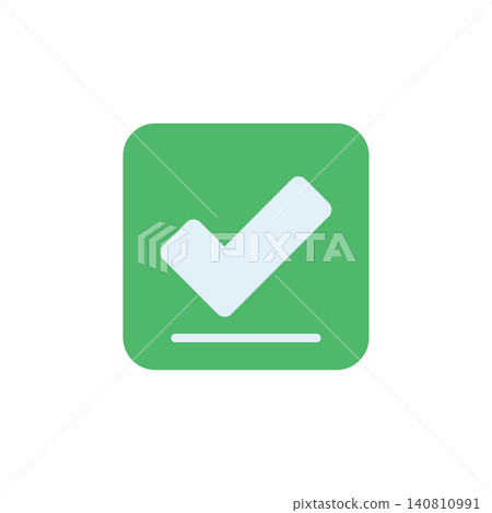 Accept icon for approval or confirmation action in application. Check mark symbol for dialog box or task completion interface. Icon design flat style 140810991