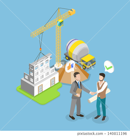 3D Isometric Flat Vector Illustration of Building Agreement, Engineering project 3D Isometric Flat Vector Illustration of Building Agreement, Engineering project 140811196