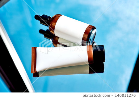 Skincare product bottles representing barrier repair and skin longevity Skincare product bottles representing barrier repair and skin longevity 140811276