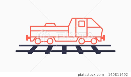 Minimalist vector icon of a red steam locomotive on black railway tracks Minimalist vector icon of a red steam locomotive on black railway tracks 140811492