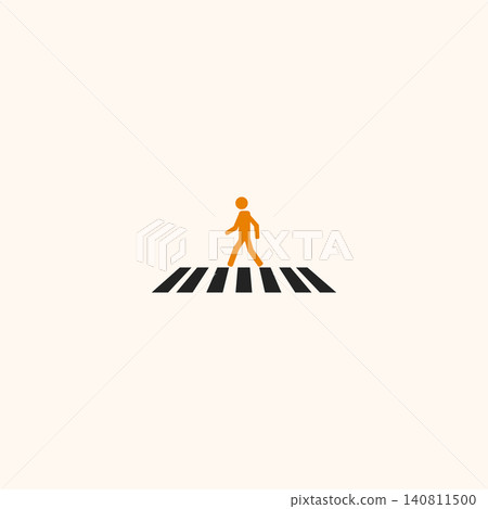 Pedestrian walking across crosswalk sign icon with street crossing, pedestrian Pedestrian walking across crosswalk sign icon with street crossing, pedestrian 140811500