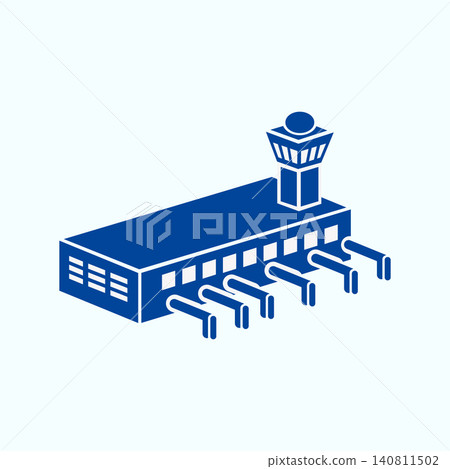 Airport terminal building and control tower icon with terminal, building Airport terminal building and control tower icon with terminal, building 140811502