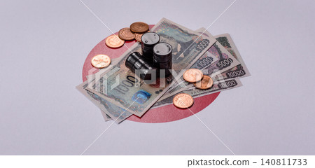 Metal barrels containing oil, gas, or chemicals, with a prohibition sign. Oil barrels Metal barrels containing oil, gas, or chemicals, with a prohibition sign. Oil barrels 140811733