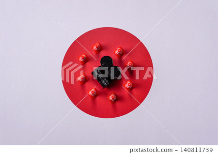 The cargo container ban on the Japanese flag as a conceptual backdrop . The cargo container embargo The cargo container ban on the Japanese flag as a conceptual backdrop . The cargo container embargo 140811739