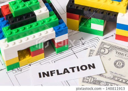 Houses made of toy blocks, electrical diagrams of house, dollar banknotes Houses made of toy blocks, electrical diagrams of house, dollar banknotes 140811913
