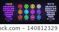 Colorful zodiac neon icons in circle frames with editable typography set. Bright astrology pack for horoscope template, celestial artwork and spiritual banner. 140812329