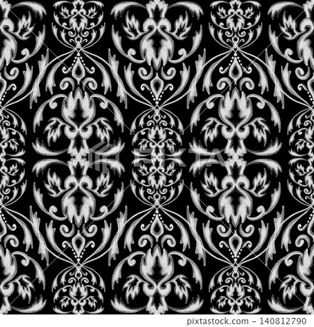 Damask style pattern, grey and white colors, black background Seamless floral pattern-270.. Damask style pattern, grey and white colors, black background Seamless floral pattern-270.. 140812790