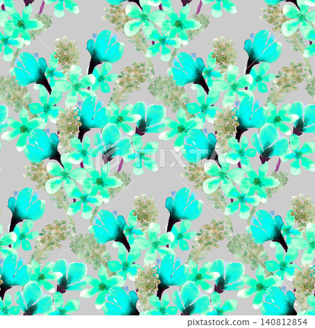Blue watercolor wildflowers on grey. Seamless floral pattern-271. Blue watercolor wildflowers on grey. Seamless floral pattern-271. 140812854