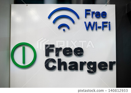Free wi-fi and charger public sign Free wi-fi and charger public sign 140812933