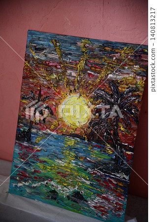 Artist Works on Abstract Oil Painting, Moving Paint Brush Energetically She Creates Modern Masterpiece. Dark Creative Studio where Large Canvas Stands on Easel Illuminated. Low Angle Artist Works on Abstract Oil Painting, Moving Paint Brush Energetically She Creates Modern Masterpiece. Dark Creative Studio where Large Canvas Stands on Easel Illuminated. Low Angle 140813217