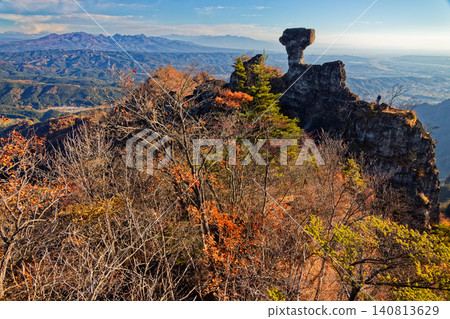 View of the autumn foliage of Ura-Myogi, the rocky peaks of Choto-no-Atama, and the mountains of Haruna and Akagi. View of the autumn foliage of Ura-Myogi, the rocky peaks of Choto-no-Atama, and the mountains of Haruna and Akagi. 140813629
