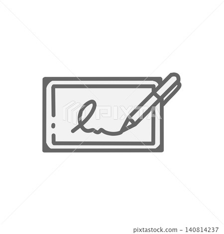 Line art icon/illustration material of a pen for signing and a check (cheque). Line art icon/illustration material of a pen for signing and a check (cheque). 140814237