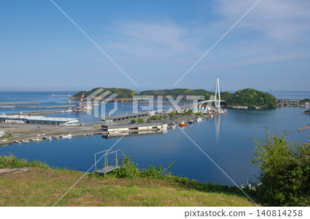 Hamada Fishing Port as seen from the Yuhi Park Hamada roadside station. 140814258