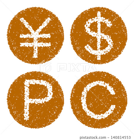 Crayon-style hand-drawn stamp-style icons: Money and points coin set Crayon-style hand-drawn stamp-style icons: Money and points coin set 140814553