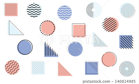 Geometric pattern set featuring circles, triangles, and squares in cute, grown-up colors. Geometric pattern set featuring circles, triangles, and squares in cute, grown-up colors. 140814985
