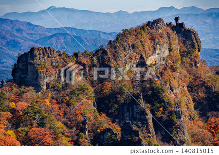 Autumn foliage in Ura-Myogi, the rocky peaks of Choto-no-Atama, and the view of the Nikko mountain range. Autumn foliage in Ura-Myogi, the rocky peaks of Choto-no-Atama, and the view of the Nikko mountain range. 140815015