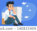 Overwhelmed Office Worker with Paperwork Illustration 140815409