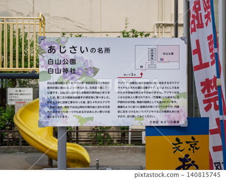 Hakusan Shrine and Hakusan Park: Information board for famous hydrangea spots Hakusan Shrine and Hakusan Park: Information board for famous hydrangea spots 140815745