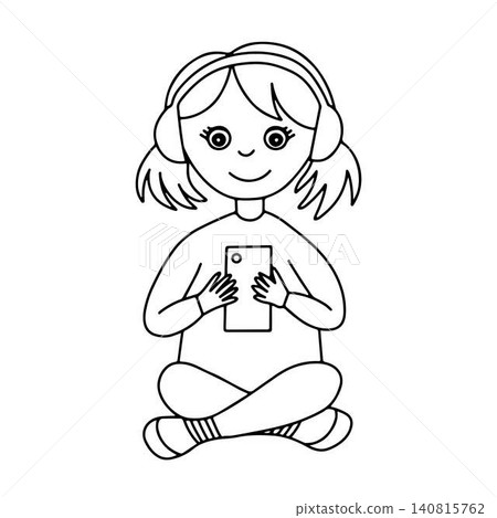 Girl in headphones using smartphone Girl in headphones using smartphone 140815762