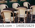 Chairs lined up in a cafe in Paris, France 140815829