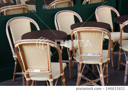 Chairs lined up in a cafe in Paris, France Chairs lined up in a cafe in Paris, France 140815831