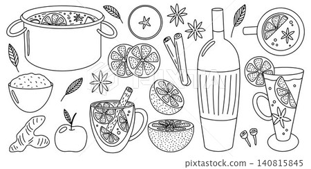 Hand drawn set of mulled wine ingredients Hand drawn set of mulled wine ingredients 140815845