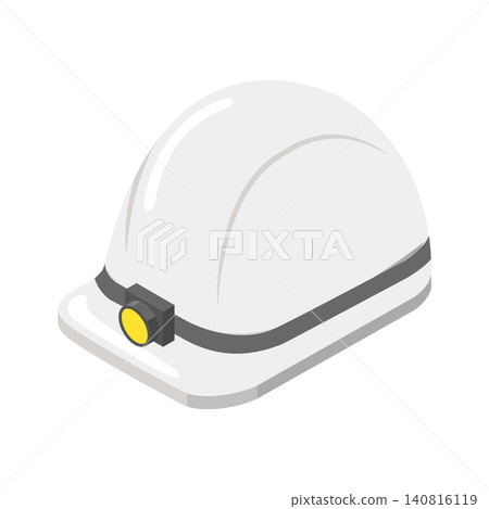 一頂帶有前燈的白色建築安全帽的插圖。 一頂帶有前燈的白色建築安全帽的插圖。 140816119